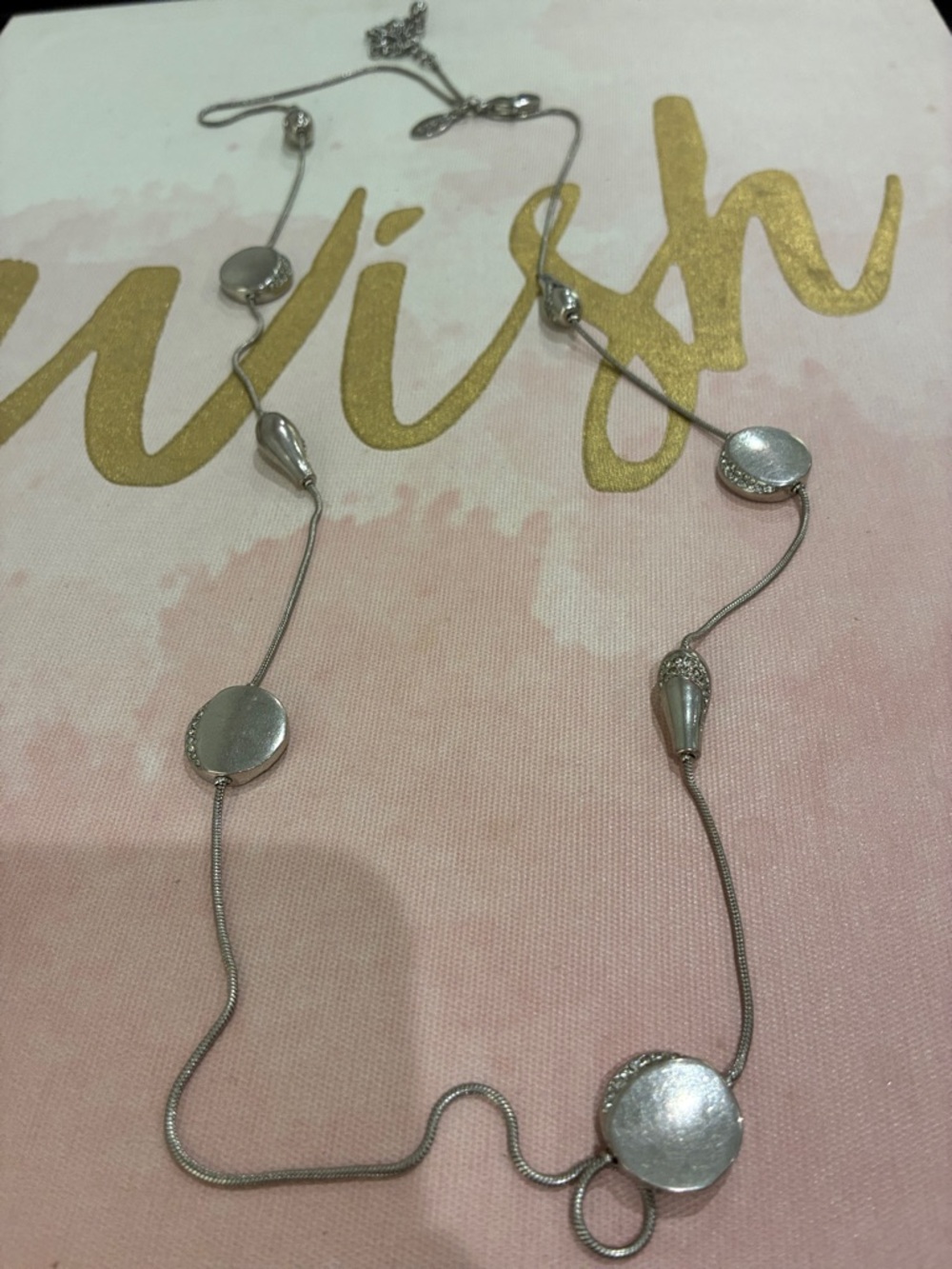 Chico's Silver-Tone Disc & Snake Chain And White Rhinestone Necklace